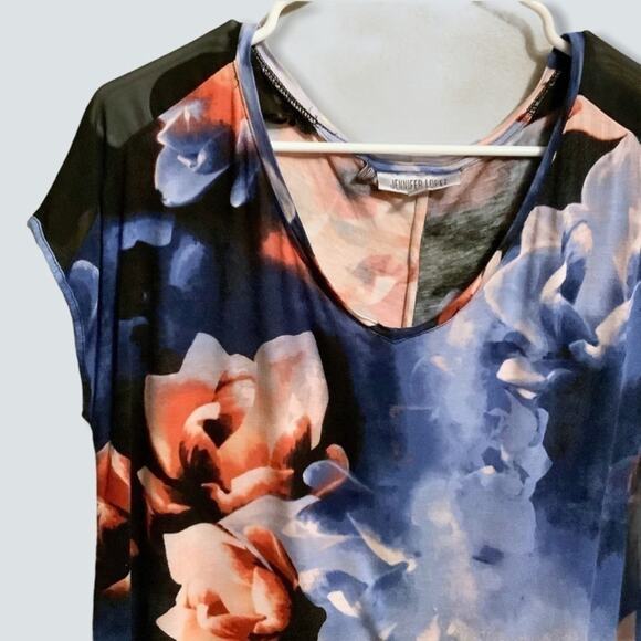 JENNIFER LOPEZ Womens Mesh Shoulder Floral Blouse Size Small - Picture 2 of 7